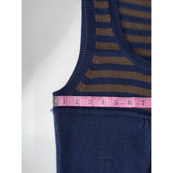 Boden 100% Wool Sweater Dress Preppy Academia Navy Blue Brown Y2K School Size 14 - Picture 6 of 12
